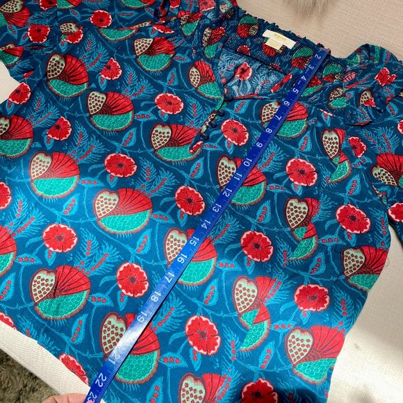 ANTHROPOLOGIE Maeve Blue Red Abstract Poppy Floral Flutter Letitia Sleeve Top - - Picture 8 of 10